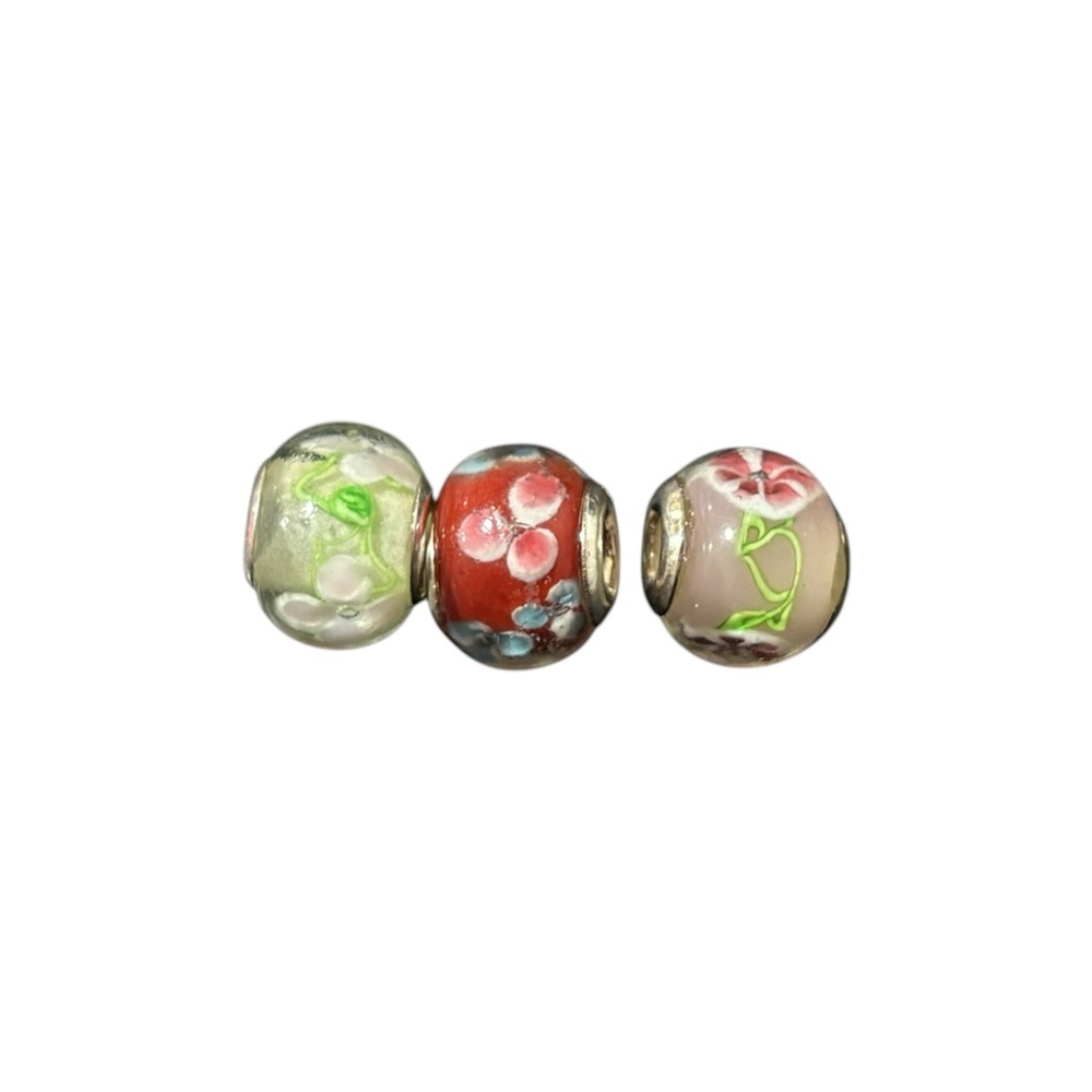 Samuel B. Red & Sterling Silver Floral Charm Beads - Set of Three